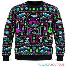 Led Zeppelin Neon Arcade ugly christmas sweater