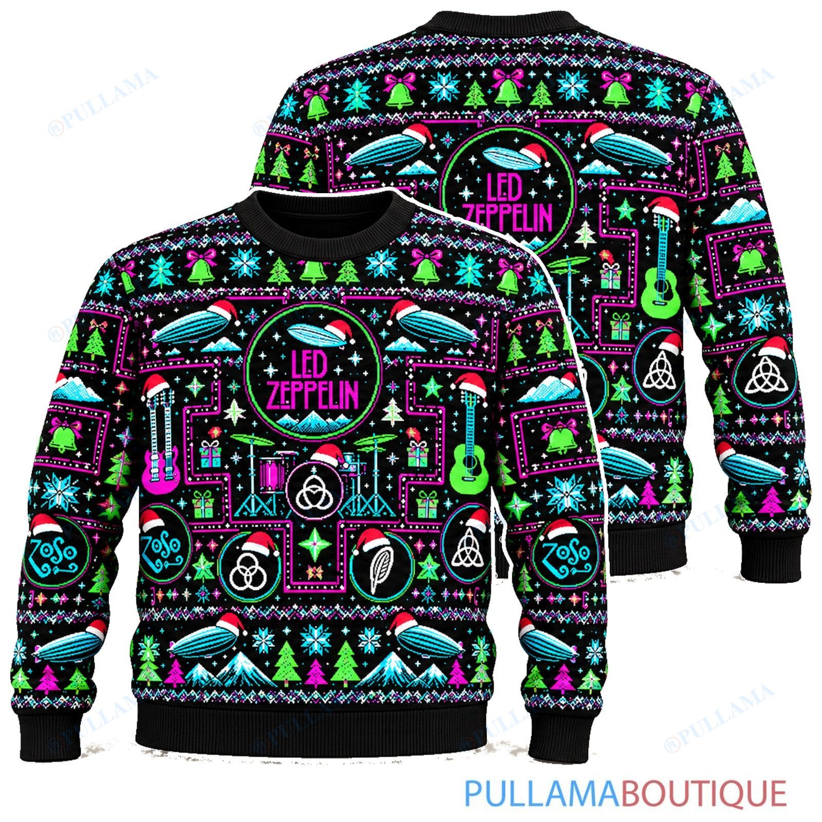 Led Zeppelin Neon Arcade ugly christmas sweater