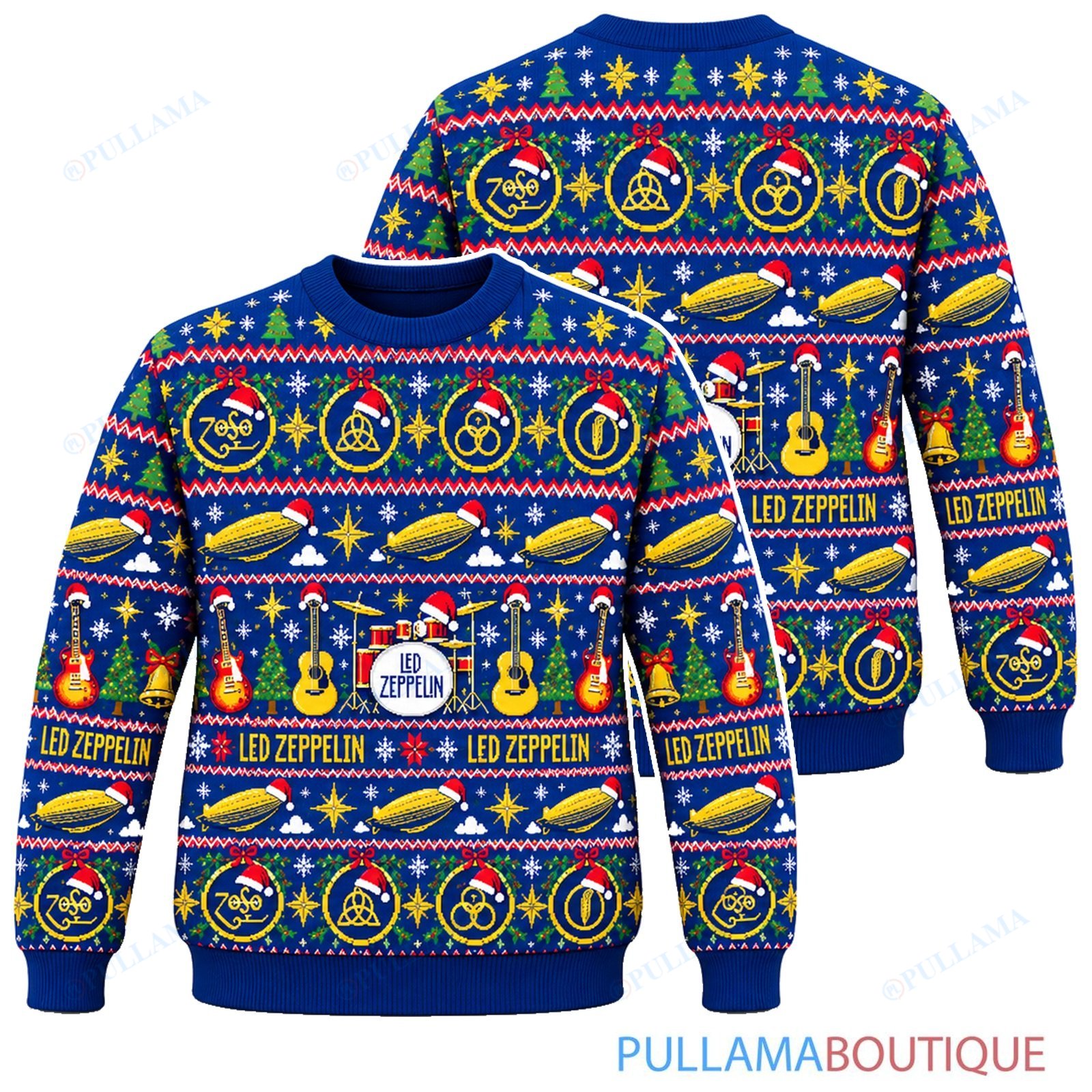 Led Zeppelin Gift Wrap ugly christmas sweater
