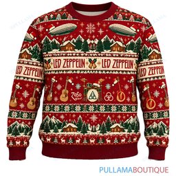 Led Zeppelin Winter Cabin ugly christmas sweater