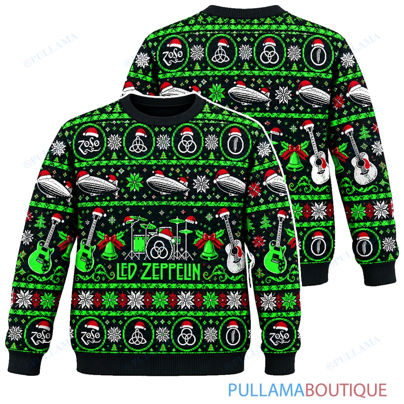 Led Zeppelin Electric Green ugly christmas sweater