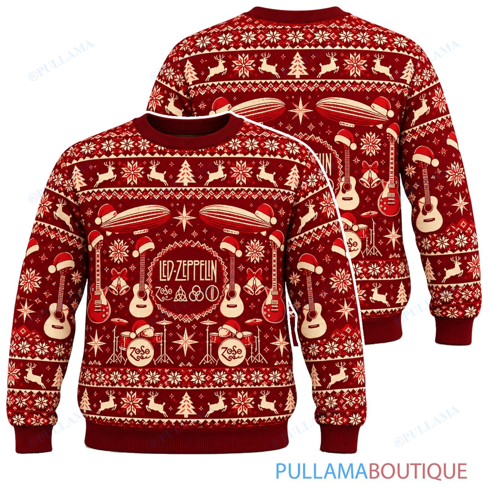 Led Zeppelin Retro Red ugly christmas sweater