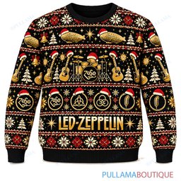 Led Zeppelin Black Gold ugly christmas sweater