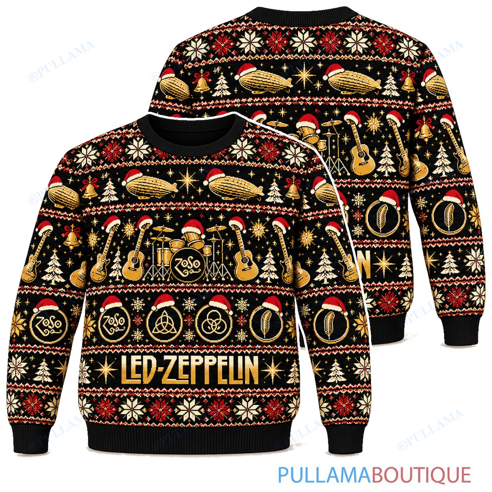 Led Zeppelin Black Gold ugly christmas sweater