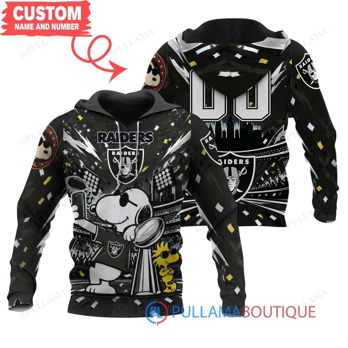 Las Vegas Raiders Snoopy and Woodstock with Super Bowl Trophy Joe Cool Custom Hoodie