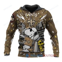 New Orleans Saints Snoopy and Woodstock with Super Bowl Trophy Joe Cool Custom Hoodie