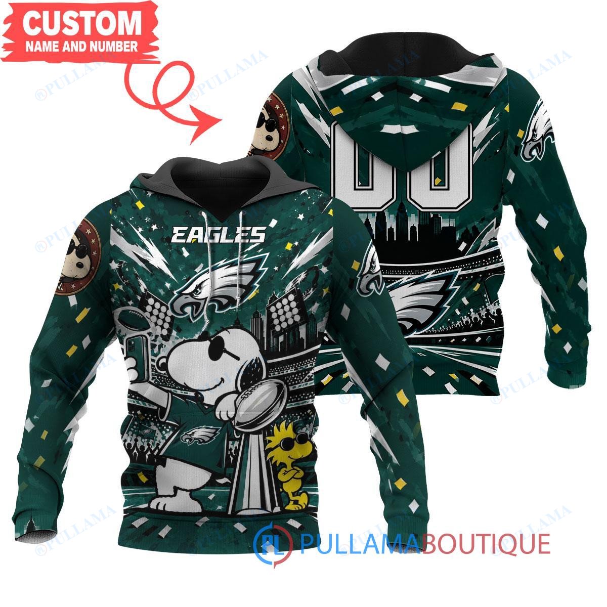 Philadelphia Eagles Snoopy and Woodstock with Super Bowl Trophy Joe Cool Custom Hoodie