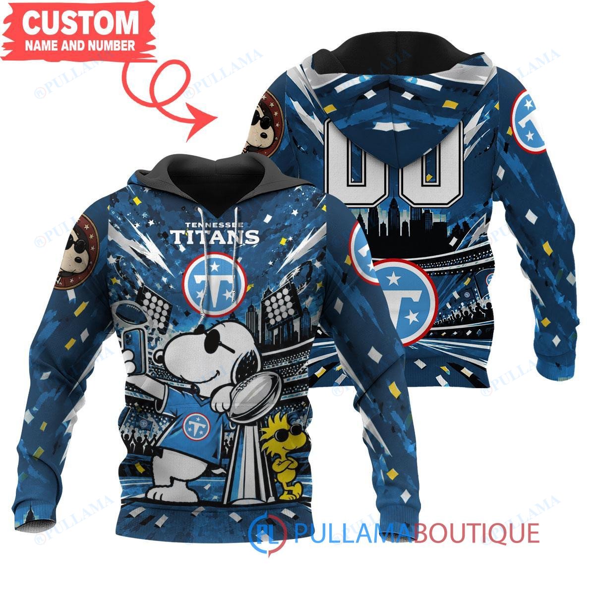 Tennessee Titans Snoopy and Woodstock with Super Bowl Trophy Joe Cool Custom Hoodie
