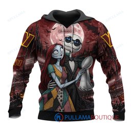Washington Commanders Jack Skellington and Sally with Super Bowl Trophy Moonlit Stadium Custom Hoodie