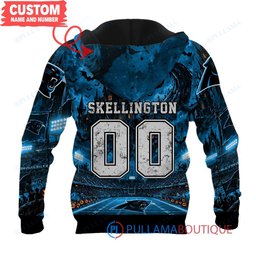 Carolina Panthers Jack Skellington and Sally with Super Bowl Trophy Moonlit Stadium Custom Hoodie