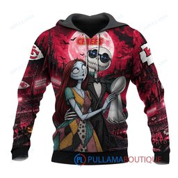Kansas City Chiefs Jack Skellington and Sally with Super Bowl Trophy Moonlit Stadium Custom Hoodie