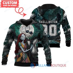 Philadelphia Eagles Jack Skellington and Sally with Super Bowl Trophy Moonlit Stadium Custom Hoodie