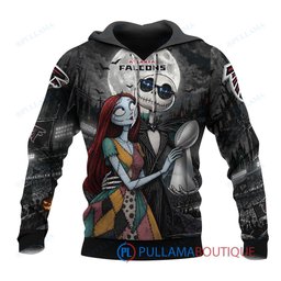 Atlanta Falcons Jack Skellington and Sally with Super Bowl Trophy Moonlit Stadium Custom Hoodie