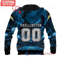 Los Angeles Chargers Jack Skellington and Sally with Super Bowl Trophy Moonlit Stadium Custom Hoodie