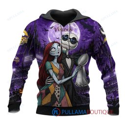 Minnesota Vikings Jack Skellington and Sally with Super Bowl Trophy Moonlit Stadium Custom Hoodie