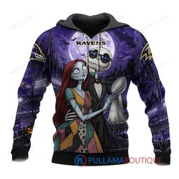 Baltimore Ravens Jack Skellington and Sally with Super Bowl Trophy Moonlit Stadium Custom Hoodie