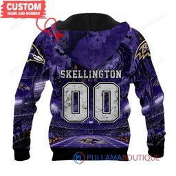 Baltimore Ravens Jack Skellington and Sally with Super Bowl Trophy Moonlit Stadium Custom Hoodie