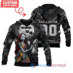 Las Vegas Raiders Jack Skellington and Sally with Super Bowl Trophy Moonlit Stadium Custom Hoodie