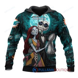 Miami Dolphins Jack Skellington and Sally with Super Bowl Trophy Moonlit Stadium Custom Hoodie