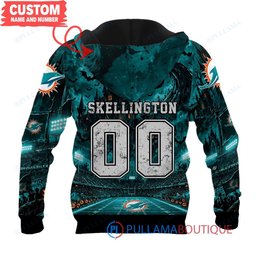 Miami Dolphins Jack Skellington and Sally with Super Bowl Trophy Moonlit Stadium Custom Hoodie