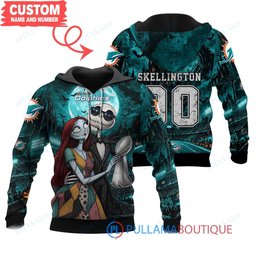 Miami Dolphins Jack Skellington and Sally with Super Bowl Trophy Moonlit Stadium Custom Hoodie