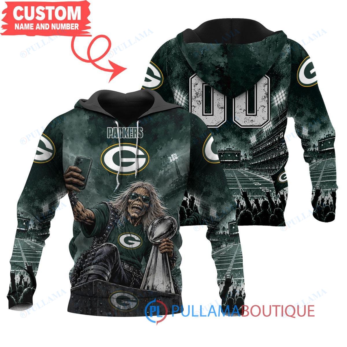 Green Bay Packers Iron Maiden with Super Bowl Trophy Stadium Poster Custom Hoodie
