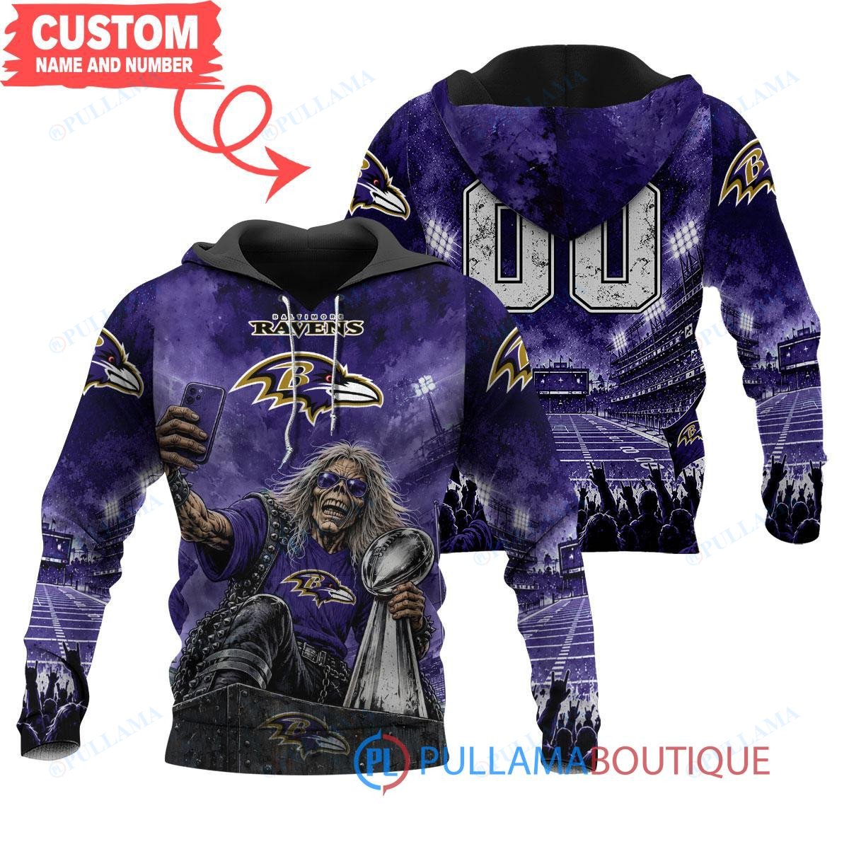 Baltimore Ravens Iron Maiden with Super Bowl Trophy Stadium Poster Custom Hoodie