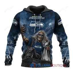Seattle Seahawks Iron Maiden with Super Bowl Trophy Stadium Poster Custom Hoodie