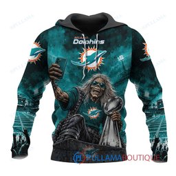 Miami Dolphins Iron Maiden with Super Bowl Trophy Stadium Poster Custom Hoodie