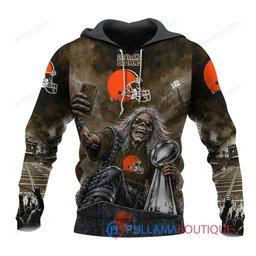 Cleveland Browns Iron Maiden with Super Bowl Trophy Stadium Poster Custom Hoodie