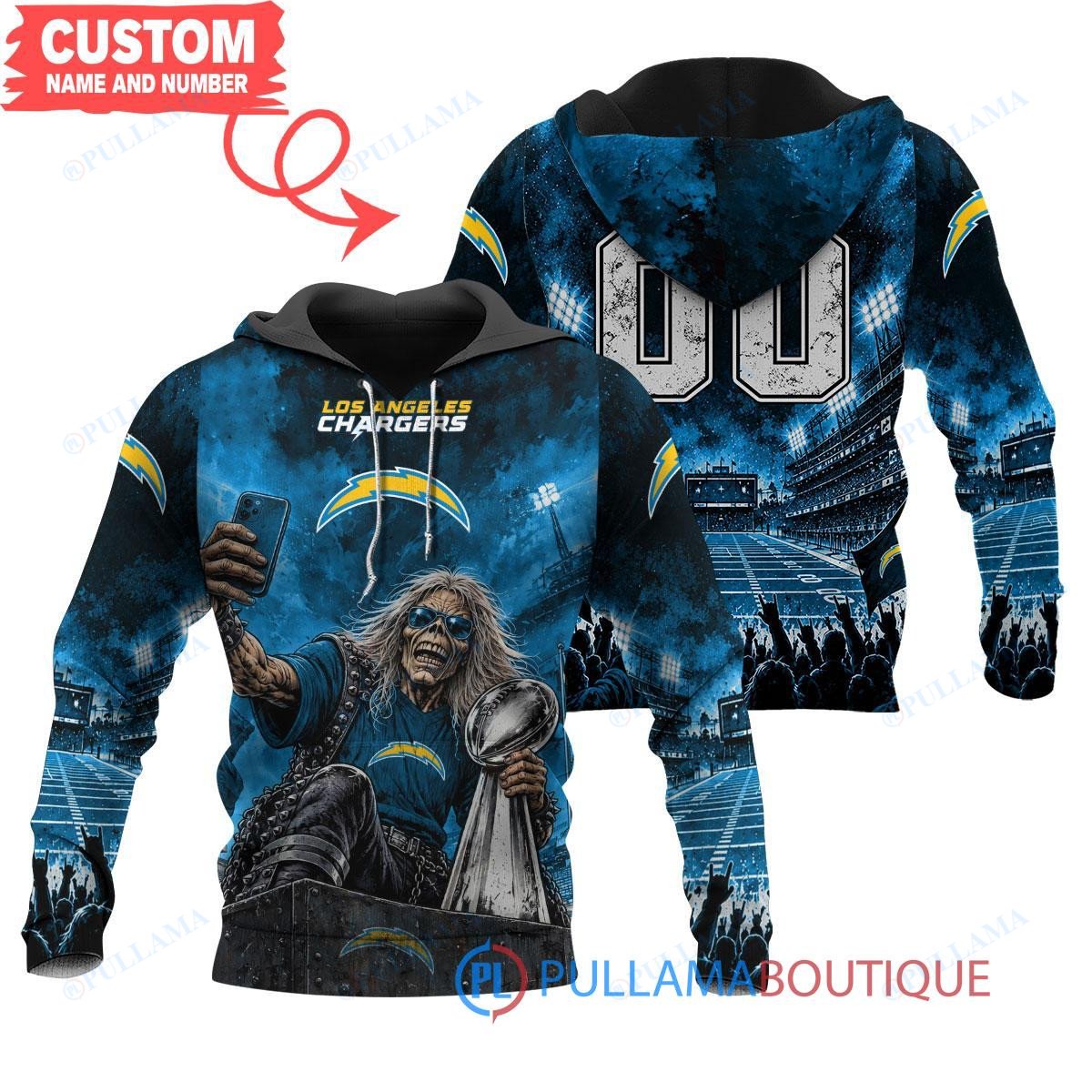 Los Angeles Chargers Iron Maiden with Super Bowl Trophy Stadium Poster Custom Hoodie