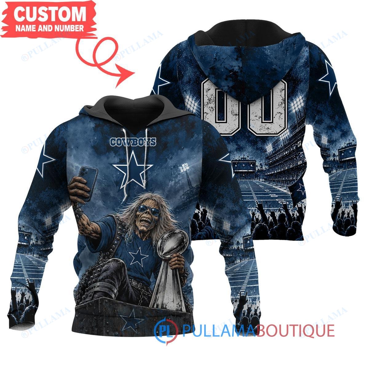 Dallas Cowboys Iron Maiden with Super Bowl Trophy Stadium Poster Custom Hoodie