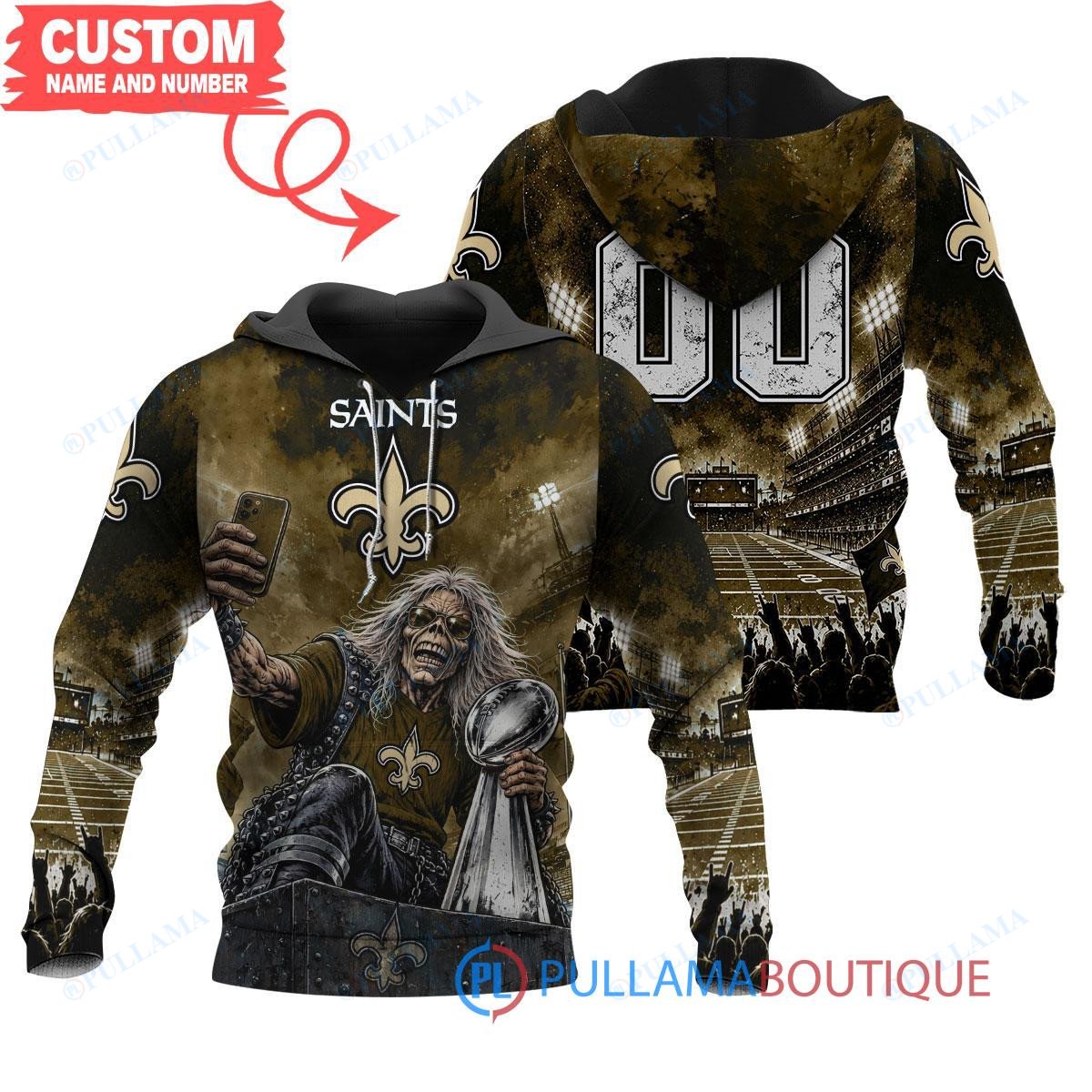 New Orleans Saints Iron Maiden with Super Bowl Trophy Stadium Poster Custom Hoodie