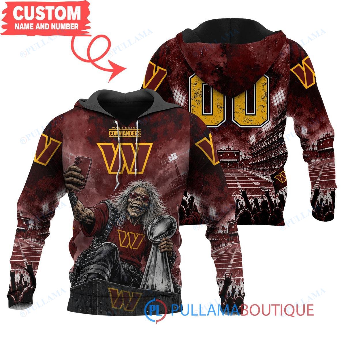Washington Commanders Iron Maiden with Super Bowl Trophy Stadium Poster Custom Hoodie