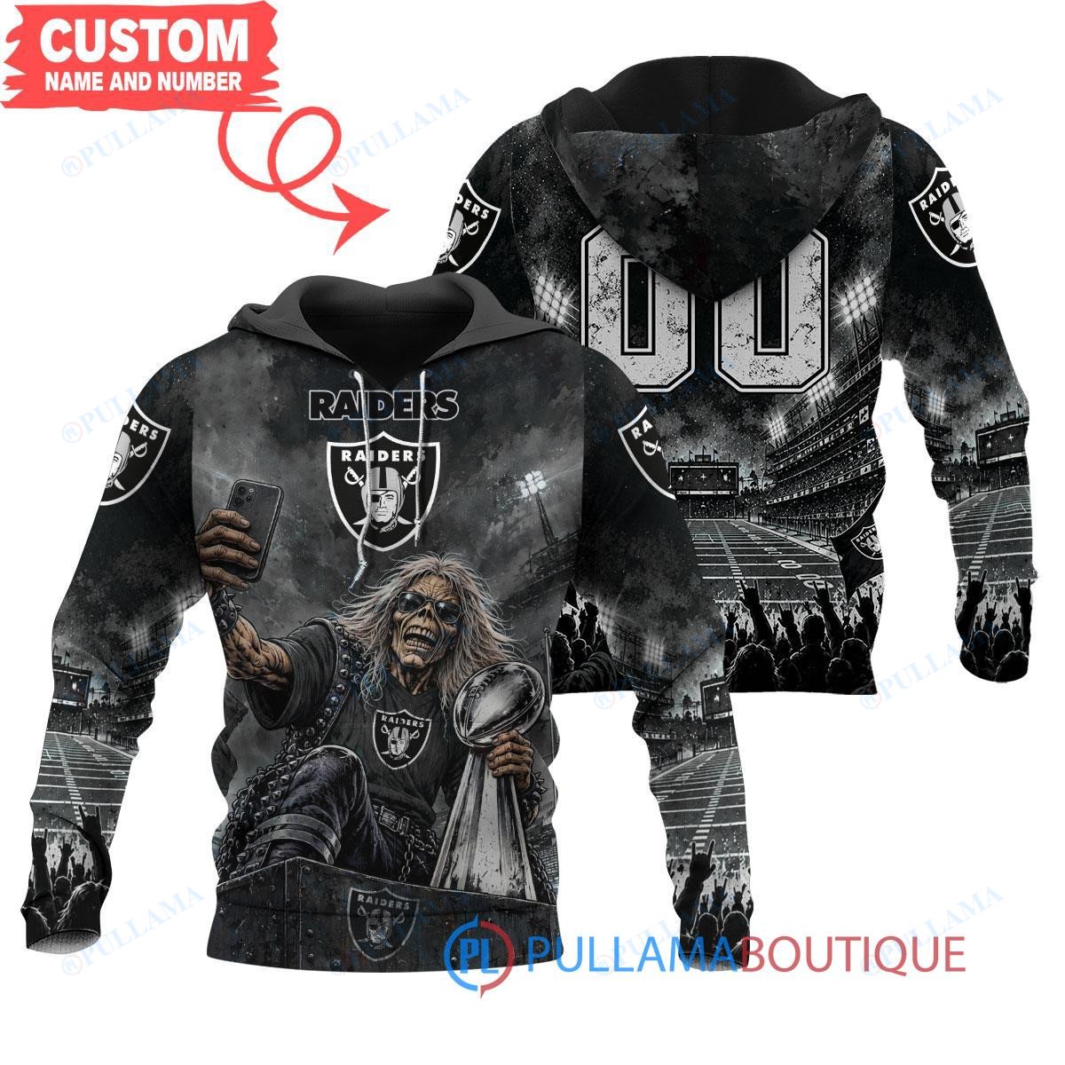 Las Vegas Raiders Iron Maiden with Super Bowl Trophy Stadium Poster Custom Hoodie