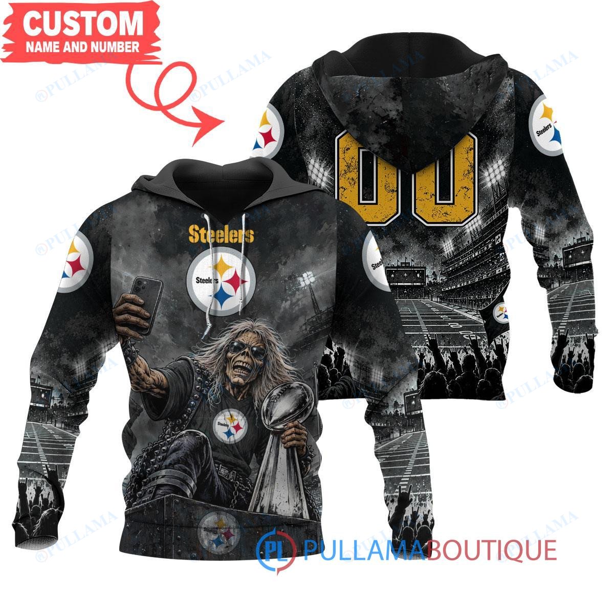 Pittsburgh Steelers Iron Maiden with Super Bowl Trophy Stadium Poster Custom Hoodie