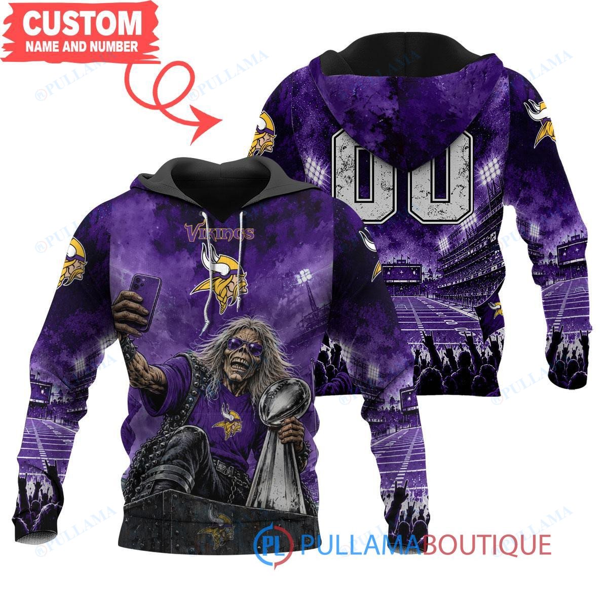Minnesota Vikings Iron Maiden with Super Bowl Trophy Stadium Poster Custom Hoodie