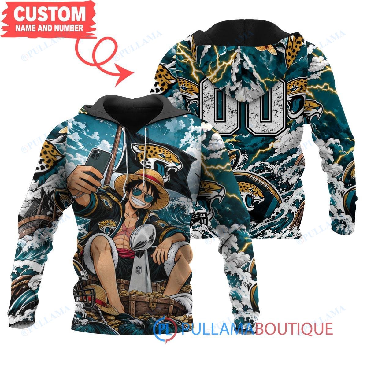 Jacksonville Jaguars Luffy One Piece with Super Bowl Trophy Custom Hoodie