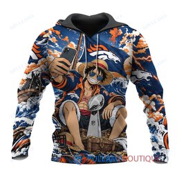 Denver Broncos Luffy One Piece with Super Bowl Trophy Custom Hoodie