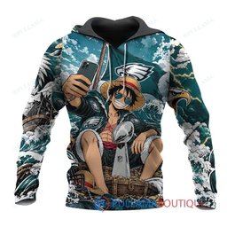 Philadelphia Eagles Luffy One Piece with Super Bowl Trophy Custom Hoodie