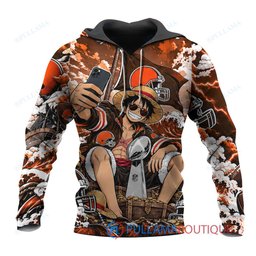 Cleveland Browns Luffy One Piece with Super Bowl Trophy Custom Hoodie