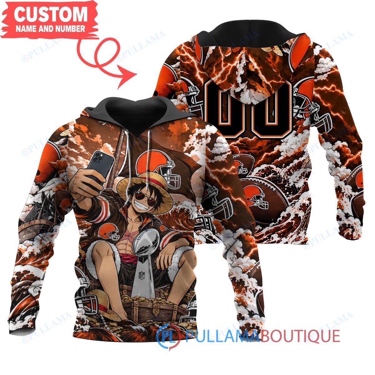 Cleveland Browns Luffy One Piece with Super Bowl Trophy Custom Hoodie