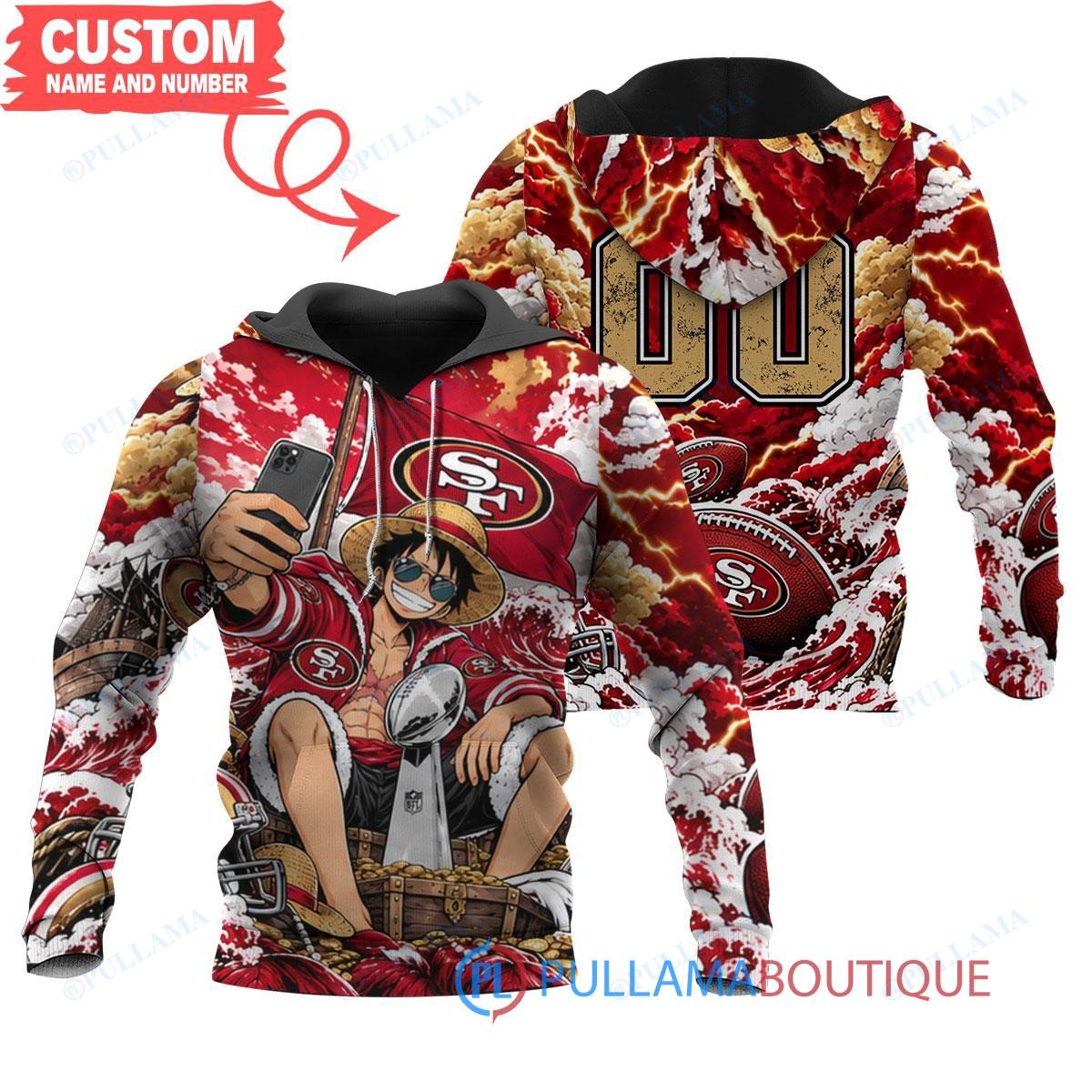 San Francisco 49ers Luffy One Piece with Super Bowl Trophy Custom Hoodie