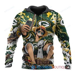 Green Bay Packers Luffy One Piece with Super Bowl Trophy Custom Hoodie