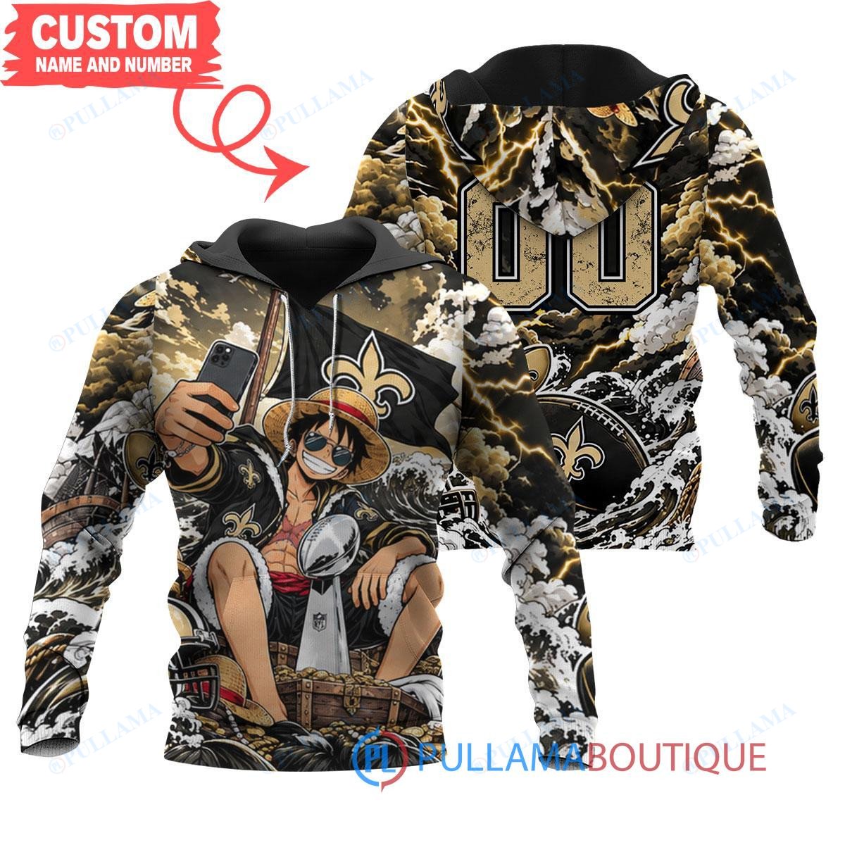 New Orleans Saints Luffy One Piece with Super Bowl Trophy Custom Hoodie