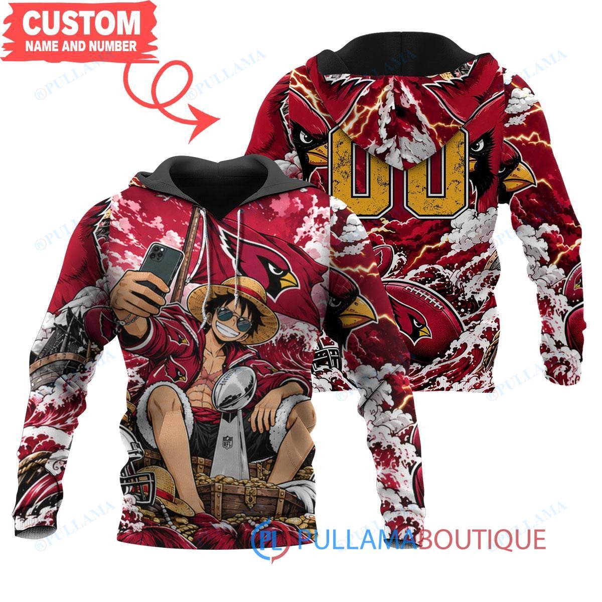Arizona Cardinals Luffy One Piece with Super Bowl Trophy Custom Hoodie