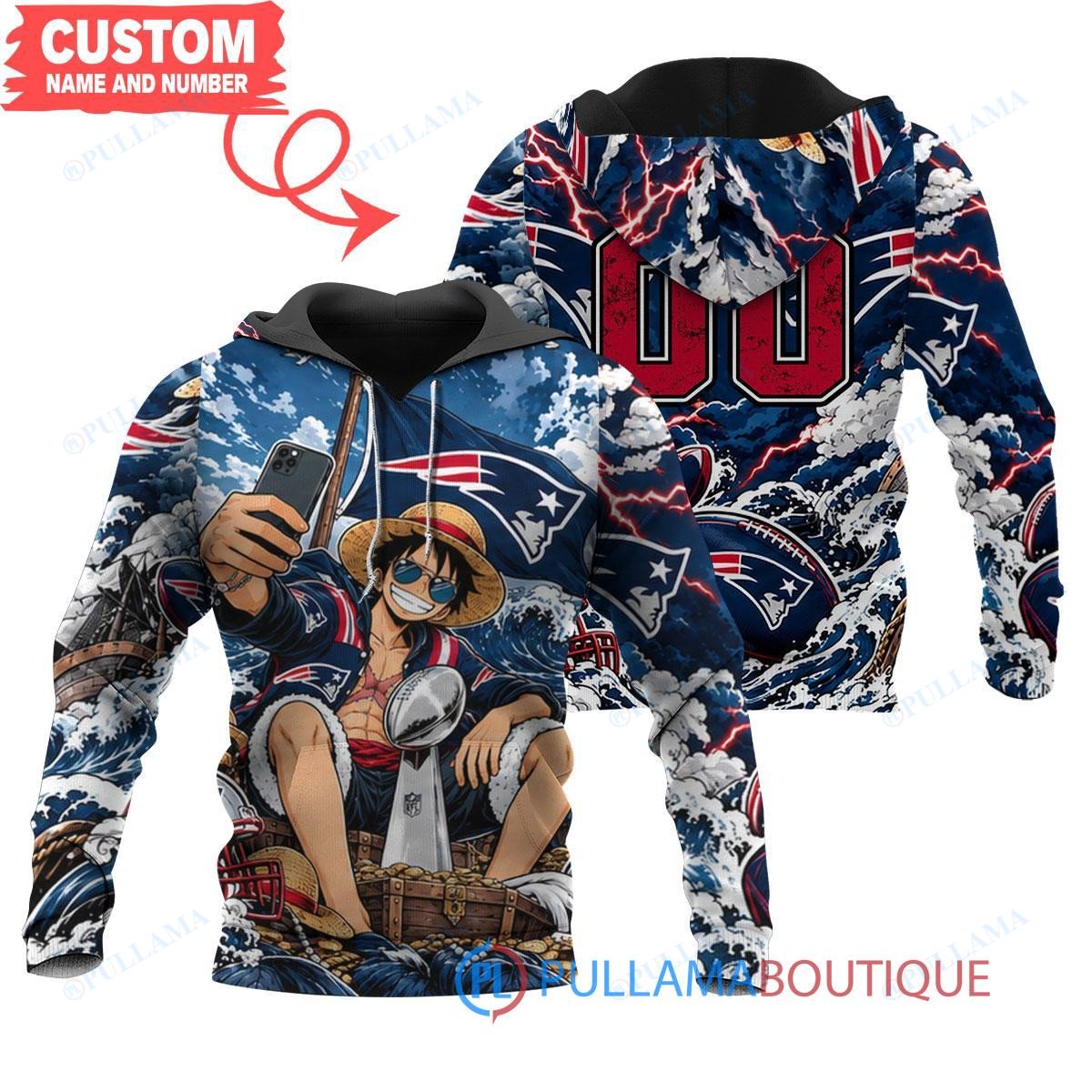 New England Patriots Luffy One Piece with Super Bowl Trophy Custom Hoodie