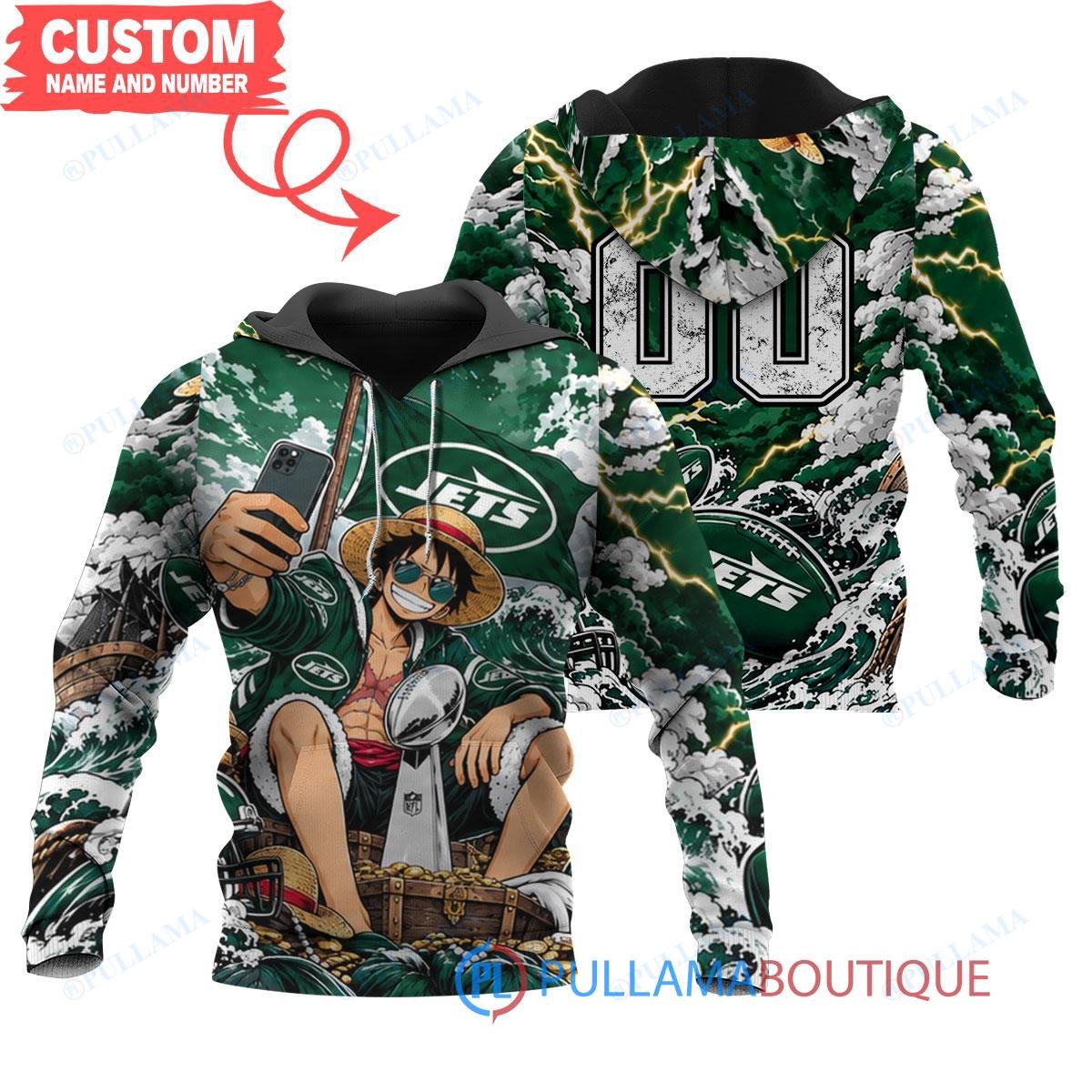 New York Jets Luffy One Piece with Super Bowl Trophy Custom Hoodie
