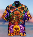 Danger Colorful Flaming Skull Aloha Hawaiian Shirt Colorful Short Sleeve Summer Beach Casual Shirt For Men And Women