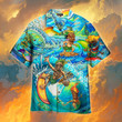 Happy Surfing Day With Tiki Bar Aloha Hawaiian Shirt Colorful Short Sleeve Summer Beach Casual Shirt For Men And Women